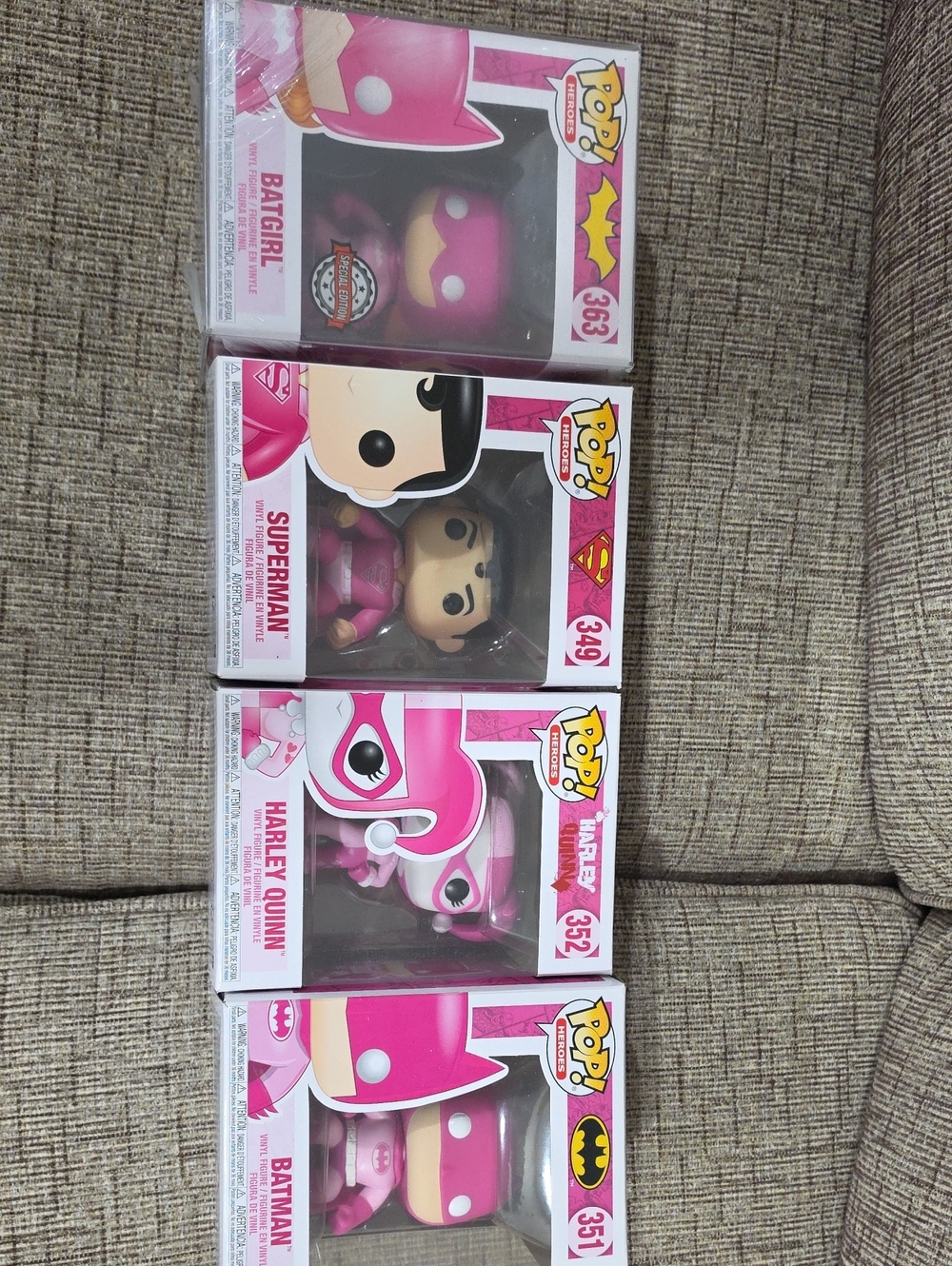 Funko Pop! DC Heroes BREAST CANCER  Batgirl, Superman, Harley Quinn & Batman